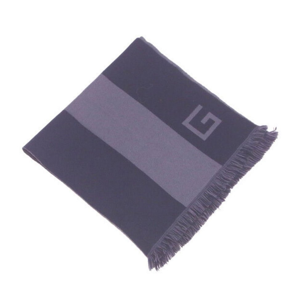 Authentic Gucci Scarf G logos Navy Grey Woman Authentic Used